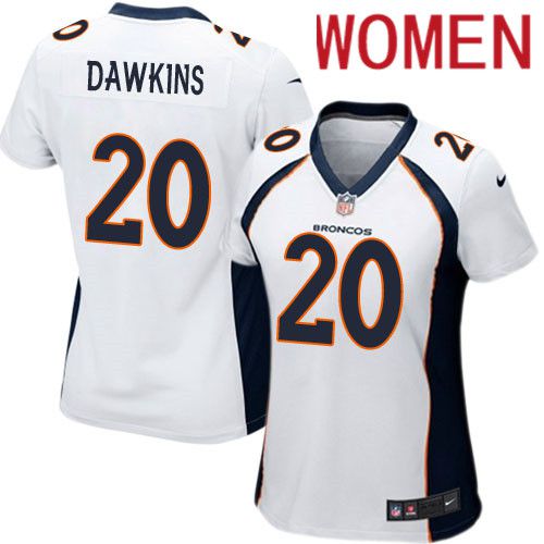 Women Denver Broncos #20 Brian Dawkins White Nike Game NFL Jersey->women nfl jersey->Women Jersey